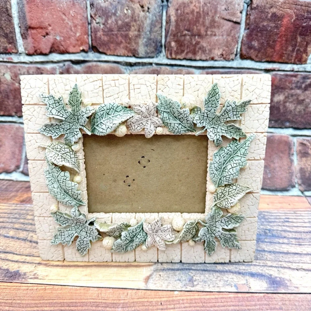 3D Nature Resin Picture Frame Maple Leaf Faux Stone Rustic 3.5x5 Photo Y2K 1990s